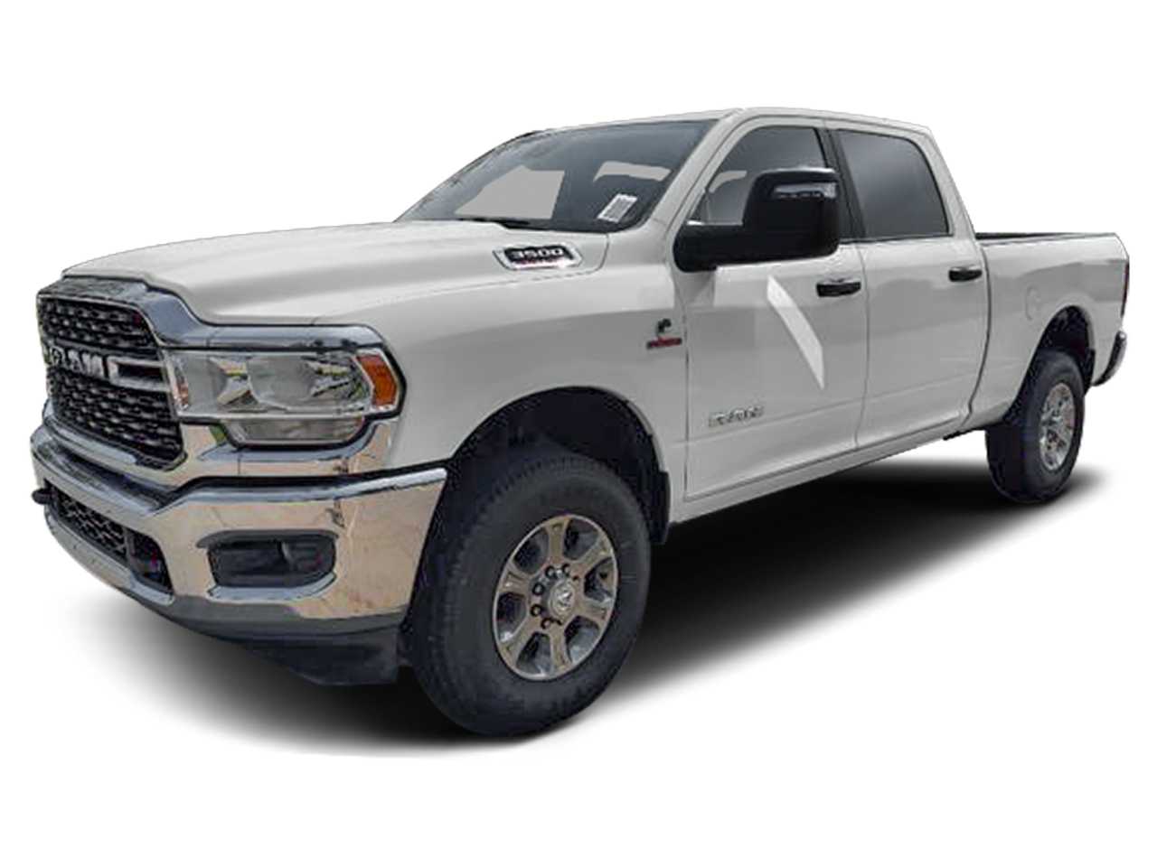 2023 RAM 3500 Laramie Crew Cab 4x4 8' Box in Bright White Clearcoat — front three-quarter view